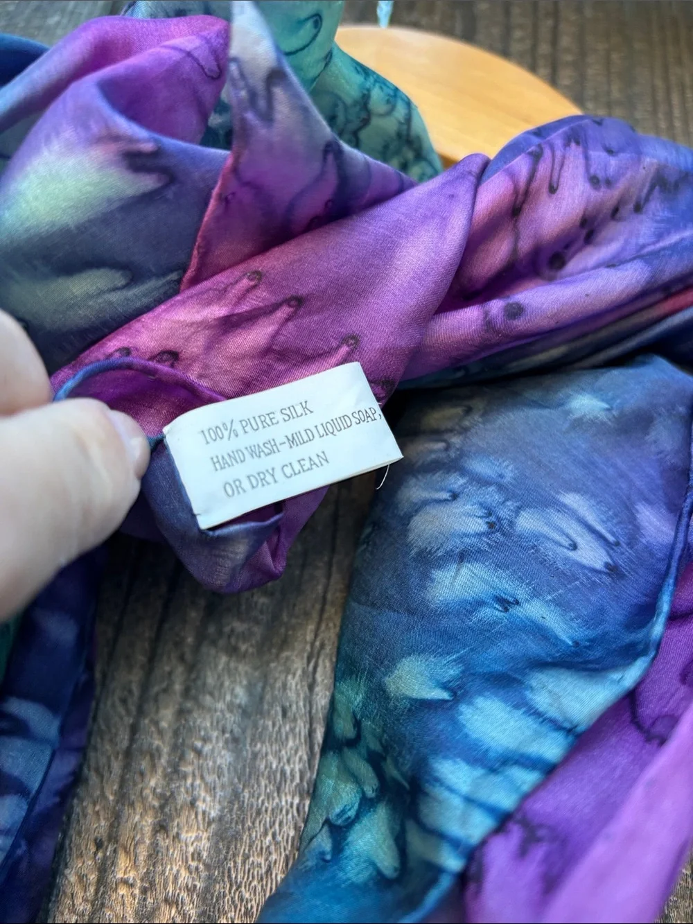 100% Silk Hand Dyed Art to Wear Sheer Neck Scarf Purple Turquoise & Navy Soft!